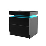 Inuvik LED Bedside Table RGB LED Side Table High Gloss Nightstand Cabinet with 2 Drawers - Black