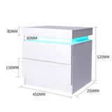 Inuvik LED Bedside Table RGB LED Storage Cabinet High Gloss Nightstand with 2 Drawers - White