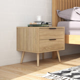 Equimalt Wooden Bedside Table with 2 Drawers - Light Brown