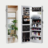 Wall Mounted or Hang Over Mirror Jewellery Cabinet with LED Light White