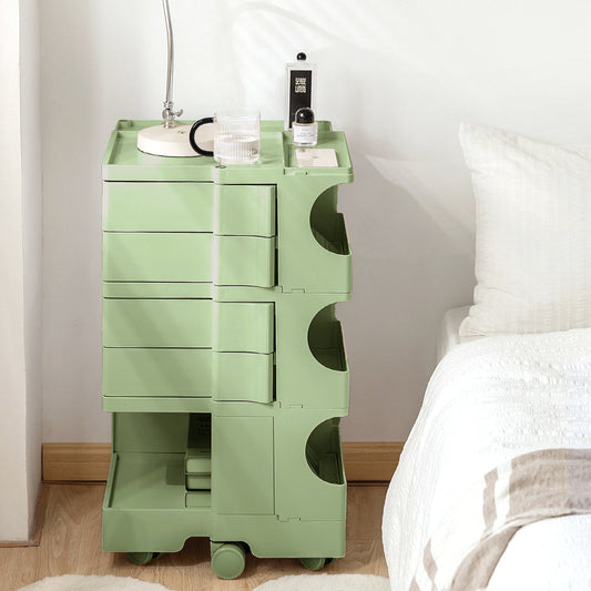 Vernon PP Plastic Bedside Table Side Table Nightstand Organizer Replica Boby Trolley 5 Tier with 4 Drawers - Green