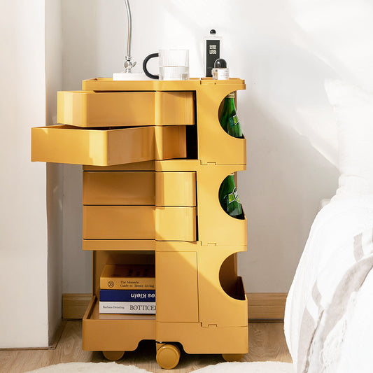 Vernon PP Plastic Bedside Table Side Table Nightstand Organizer Replica Boby Trolley 5 Tier with 4 Drawers - Yellow
