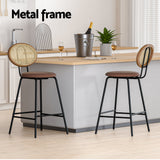Set of 2 Valletta Bar Stools Kitchen Stool Metal Counter Rattan - Brown