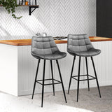 Set of 2 Loures Velvet Bar Stools - Grey