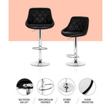 Set of 2 Corfu Bar Stools PU Leather Diamond Style - Black