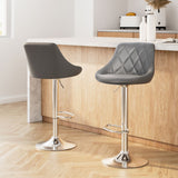 Set of 2 Corfu Bar Stools PU Leather Diamond Style - Grey
