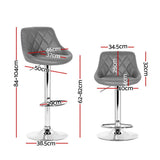 Set of 4 Corfu Bar Stools PU Leather Diamond Style - Grey