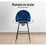 Set of 2 Munich Bar Stools Kitchen Stool Dining Chairs Velvet Chair Barstool - Blue