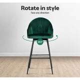 Set of 2 Munich Bar Stools Kitchen Stool Dining Chairs Velvet Chair Barstool - Green