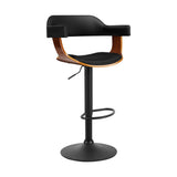 82cm Eindhoven Bar Stool Curved Gas Lift PU Leather - Black & Wood