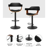 Set of 2 Eindhoven Bar Stool Curved Gas Lift PU Leather - Black