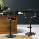 Set of 2 Eindhoven Bar Stool Curved Gas Lift PU Leather - Black