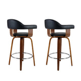 Set of 2 Evora Bar Stools PU Leather Wooden Swivel - Wood,Chrome & Black