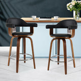 Set of 2 Evora Bar Stools PU Leather Wooden Swivel - Wood,Chrome & Black