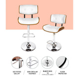 Set of 2 Ancona Wooden Gas Lift Bar Stool - White & Chrome