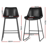 Set of 2 Toulon Bar Stools Kitchen Metal Bar Stool Dining Chairs PU Leather - Black