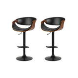 Set of 2 Montpellier Bar Stools Swivel Chair Kitchen Gas Lift Wooden Bar Stool Leather - Black