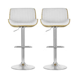 Set of 2 Preston Bar Stools Adjustable Leather Chairs - White