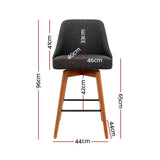 Set of 2 Vicenza Wooden Fabric Bar Stools Square Footrest - Charcoal