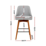 Set of 2 Vicenza Wooden Fabric Bar Stools Square Footrest - Grey