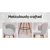Set of 2 Arta Wooden Fabric Bar Stools Circular Footrest - Light Grey