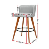 Set of 4 Arta Wooden Fabric Bar Stools Circular Footrest - Light Grey