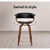 Set of 2 Edessa Swivel PU Leather Bar Stool - Wood & Black