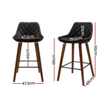 Set of 2 Aveiro Bar Stools Bentwood PU Leather Diamond Pleat - Black