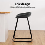 Set of 2 Caracas Bar Stools Kitchen Dining Chairs Counter Stool PU Leather Metal - Black