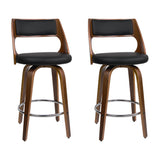 Set of 2 Kastoria Wooden Bar Stools PU Leather - Black & Wood