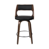 Set of 2 Kastoria Wooden Bar Stools PU Leather - Black & Wood