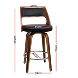 Set of 4 Kastoria Wooden Bar Stools PU Leather - Black & Wood
