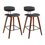 Set of 2 Cosenza PU Leather Circular Footrest Bar Stools - Black