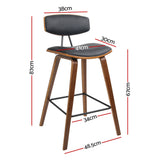 Set of 2 Cosenza PU Leather Circular Footrest Bar Stools - Black
