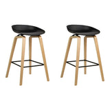 Set of 2 Basel Wooden Square Footrest Bar Stools - Black