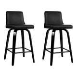 Set of 2 Florina Wooden PU Leather Bar Stool - Black