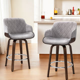 Set of 4 Lleida Bar Stools Swivel Velvet Padded Wooden - Grey