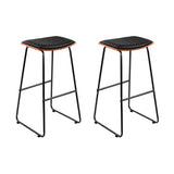 Set of 2 Tiel Backless PU Leather Bar Stools - Black & Wood