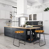 Set of 4 Reggio 65cm Elm Wood Backless Bar Stools - Black & Natural
