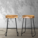 Set of 4 Reggio 65cm Elm Wood Backless Bar Stools - Black & Natural