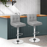 Set of 2 Chania Bar Stools Kitchen Dining Chairs Counter Stool Gas Lift Fabric - Grey