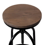 90cm Lamia Bar Stool Industrial Round Seat Wood Metal - Black & Brown