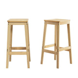 Set of 2 Brussels Bar Stools Rubber Wood Stool Counter Chair Rattan Barstools Kitchen - Natural Wood