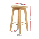 Set of 2 Lisbon Bar Stools Bamboo Rattan Stool Counter Chair Kitchen Barstools - Natural Wood