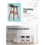 Set of 2 Geleen PU Leather Wood Wave Style Bar Stool - Black