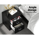 Kildonan PVC Leather Bedside Table with 2 Drawers - Black