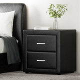 Kildonan PVC Leather Bedside Table with 2 Drawers - Black