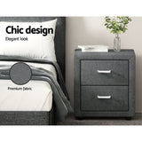 Kildonan Fabric Bedside Table with 2 Drawers - Grey