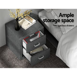 Kildonan Fabric Bedside Table with 2 Drawers - Grey