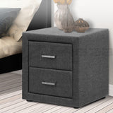 Kildonan Fabric Bedside Table with 2 Drawers - Grey